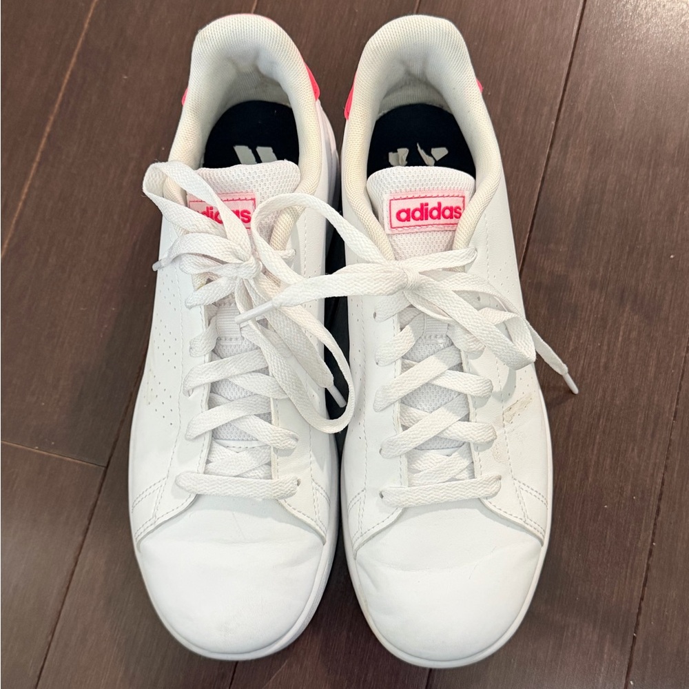 Adidas White Sneakers with Pink Highlights